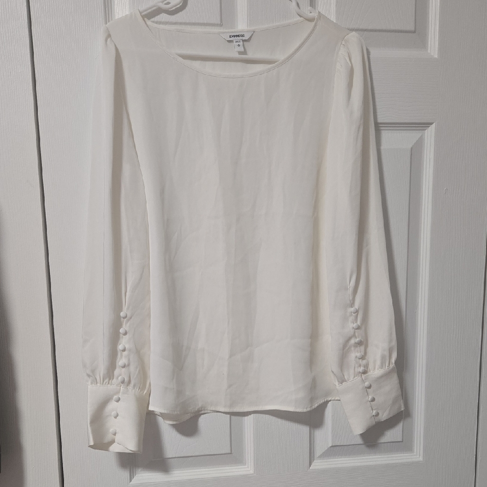 Express White Button Cuff Blouse